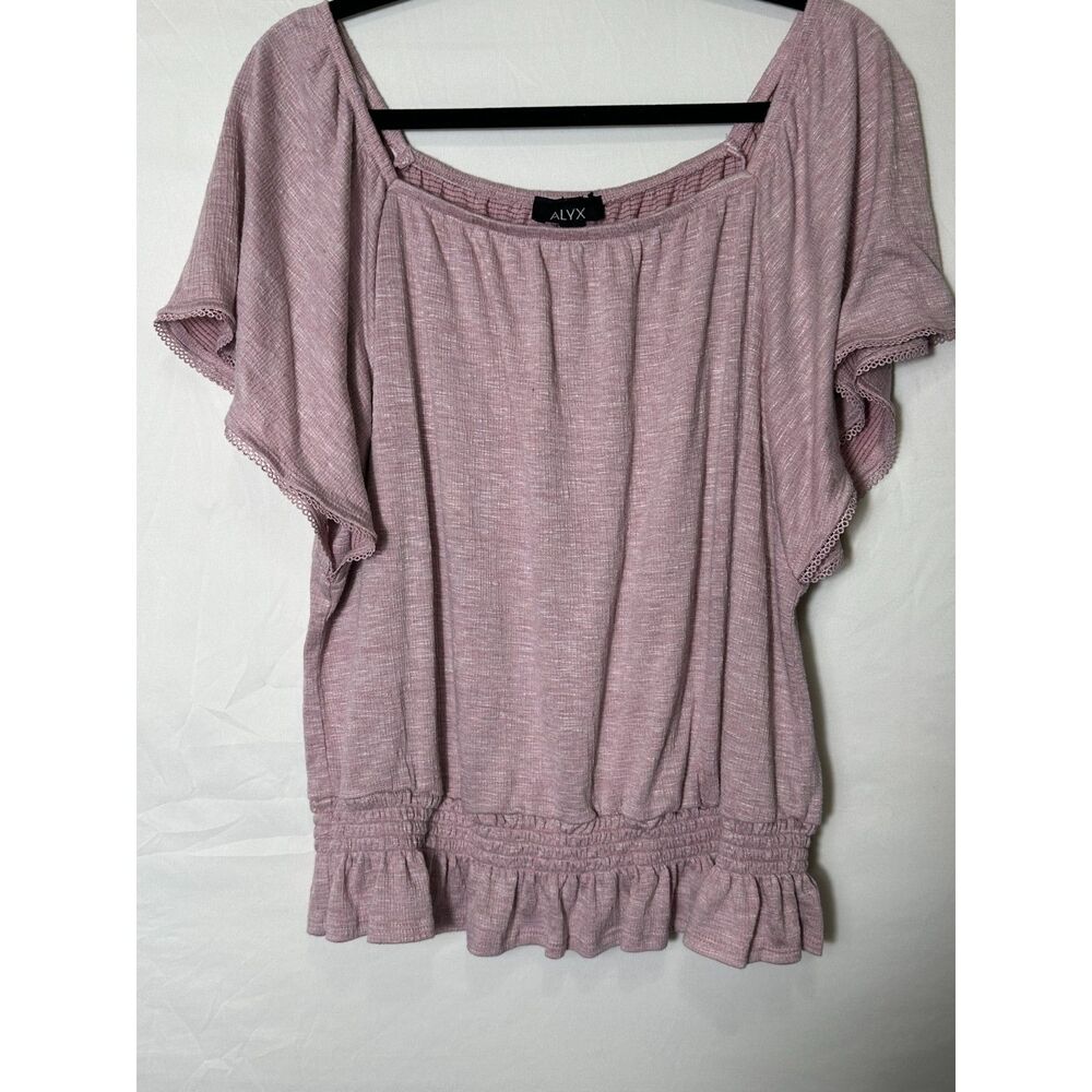 Alyx Women's Stretchy Dusty Rose Blouse Flutter Sleeves, Size L
